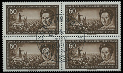 60 Pf. Rosa Luxemburg 1955, Wz. 2 XI, Kabinett-4er-Block mit ...